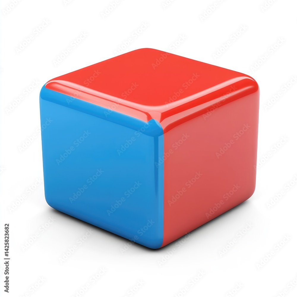 Poster bi-colored glossy cube object on a white background.