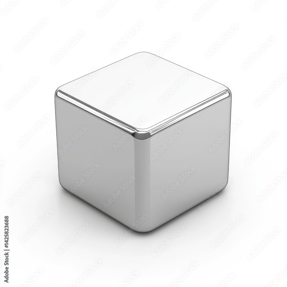 Poster polished chrome cube object isolated on white background.