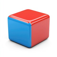 Fototapeta premium Bi-colored glossy cube object on a white background.