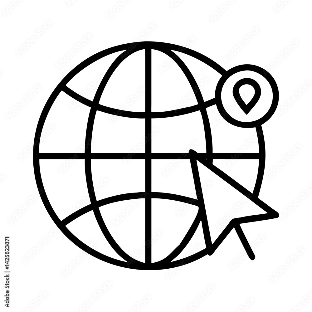 Aufkleber globe location pointer icon world map cursor navigation symbol internet website network vector graph