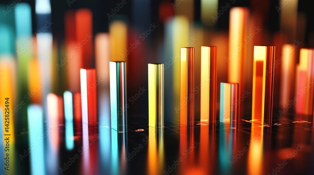 Fototapete a clean, modern d bar graph with light reflections and sharp edges, showing market fluctuations in v