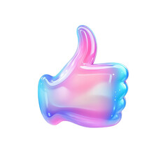 Thumbs Up Emoji Holographic Iridescent Gradient Approval Like Social Media Icon Positive Feedback Symbol 3D Render Illustration Isolated PNG Transparent Background Trendy Vibrant Colorful Design