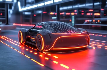 Obraz premium Autonomous vehicles navigating through a smart city,