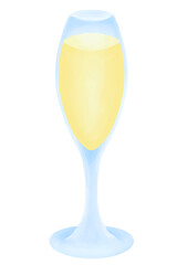 Glass of champaign in cartoon style draw and water color paint style