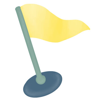 Yellow flag in cartoon style draw and water color paint style