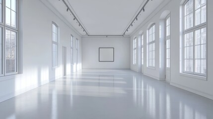 Fototapeta premium Art gallery exhibition space minimalist design pure white background contemporary environment