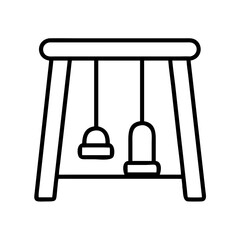Illustration of a black and white line art swing set playground equipment for children recreation area