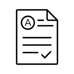 Illustration of a plus grade report document with check mark for success and achievement test
