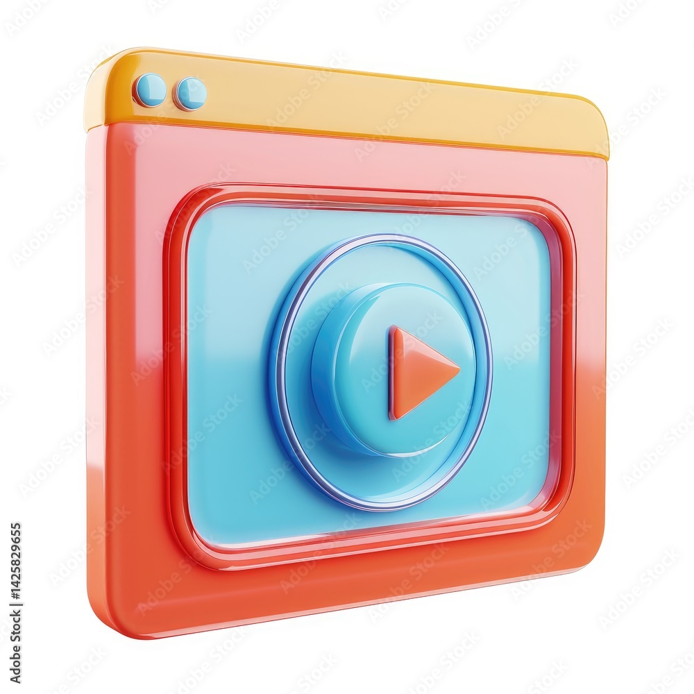 Poster colorful cartoon internet window displaying a play button.