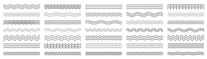Obraz premium Waves line set. Line. Wave ornament pattern. Set of wavy zigzag lines. Wave thin line background. Vector zigzag and wavy horizontal underline. Vector illustration