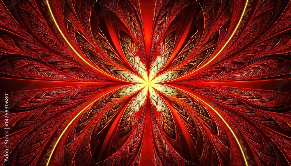 Poster stunning fractal in red vibrant computergenerated abstraction evoking a cosmic dance of geometric fo