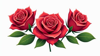 Obraz premium Three Red Roses With Green Leaves