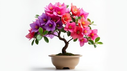 Colorful Azalea Bonsai Tree Against White Background
