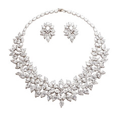 Obraz premium Luxury Diamond Necklace and Earrings Set Isolated on White Background Elegant Jewelry Fashion Accessories Bridal Wedding Gift Sparkle Glamour Bijouterie Precious Gems Crystals Rhinestones Close Up