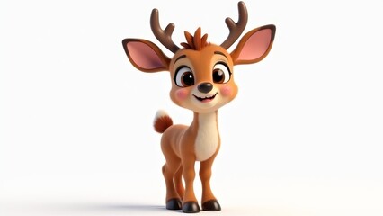 Fototapeta premium Cute Cartoon Reindeer On White Background