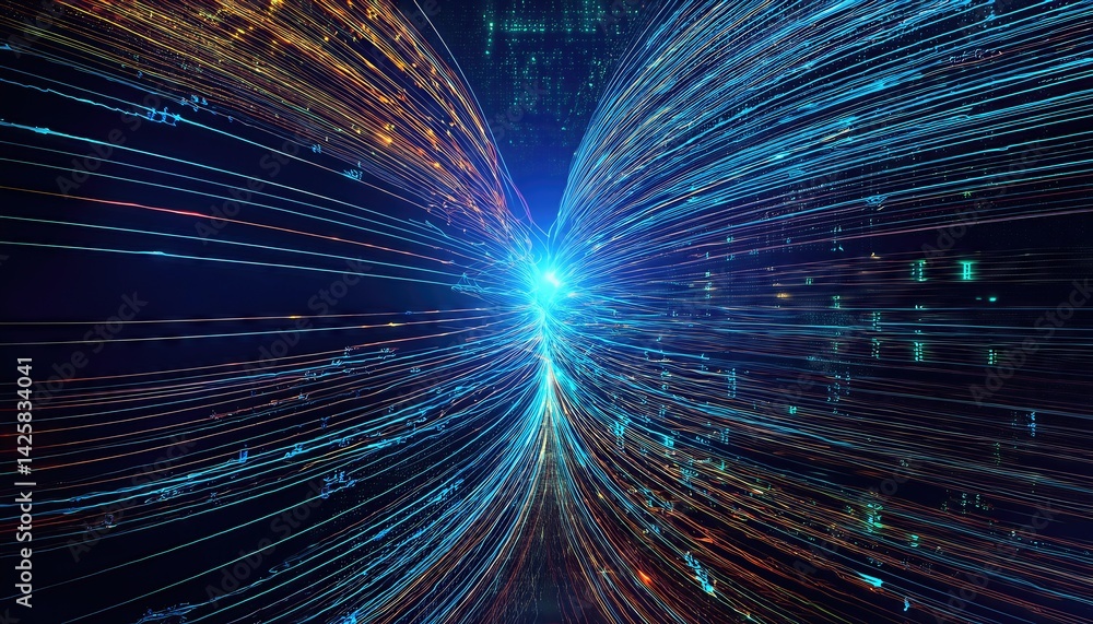 Aufkleber future of information globally connected cyberspace, open data system flowing wirelessly in a vibran