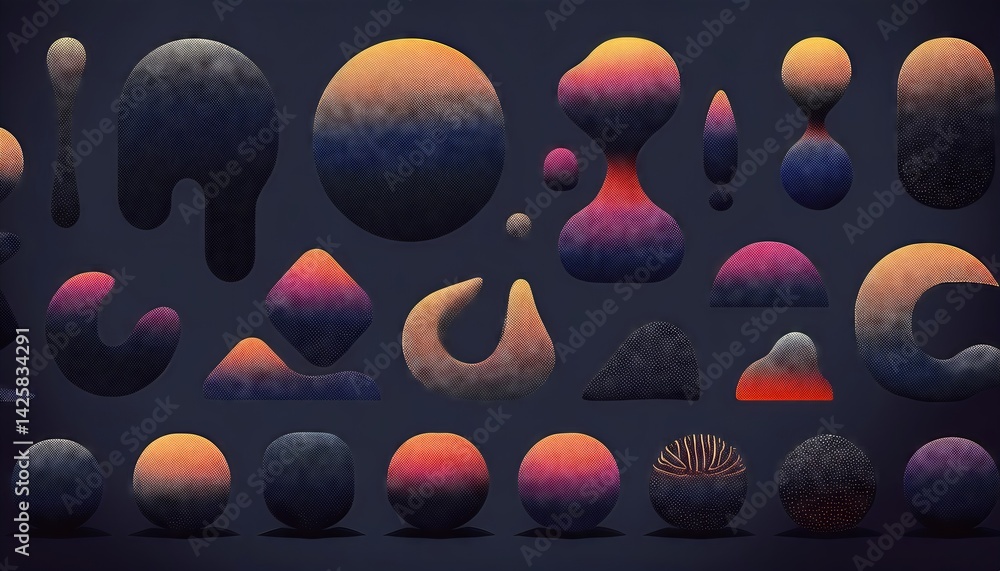 Poster dark abstract shapes with noisy gradient effect a vibrant play of shadows amidst a mystical scene, p