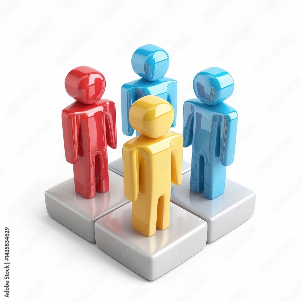 Poster four stylized figures in different colors clustered together.