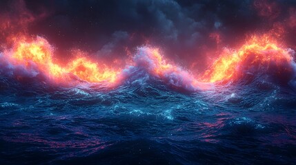 Fototapeta premium Surreal electric waves crashing over a turbulent ocean