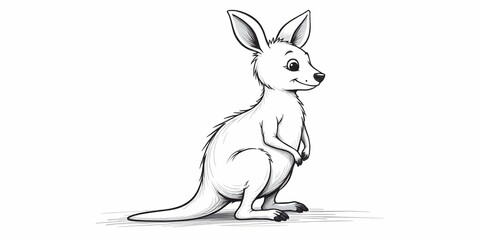 A black and white line drawing of a cartoon kangaroo wallaby wearing .
