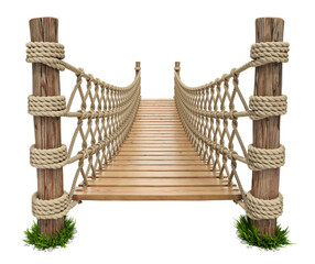 Obraz premium Rope suspension bridge isolated on transparent background - 3d PNG illustration 