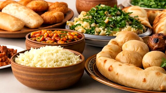 Caucasian cuisine feast; table spread; restaurant food