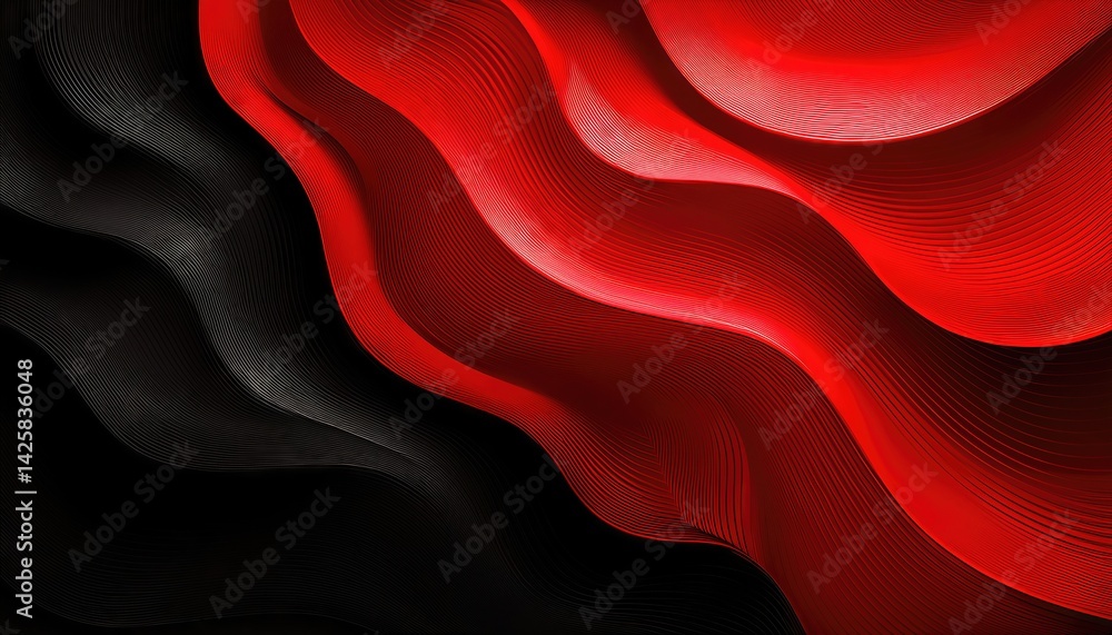 Poster striking black and red gradient backdrop with a vibrant red graphic element, emphasizing the play of