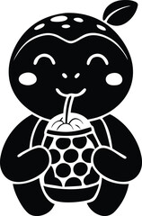 A cute cartoon turtle drinking from a juice box premium quality vector art, A cute cartoon turtle drinking from a juice box silhouette and line art vector illustration design