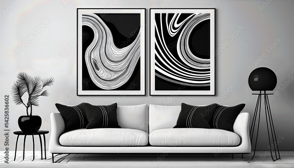 Poster monochromatic dramatic abstract artwork a dynamic play of light and shadow in a mesmerizing black an