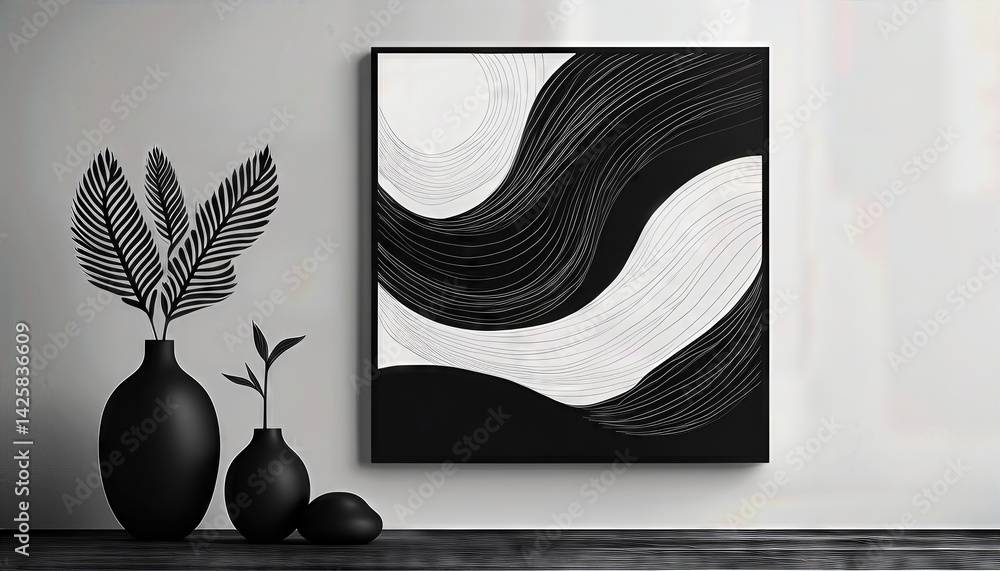 Aufkleber monochrome abstract geometry striking black and white patterns intertwine, intriguing viewers with c