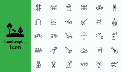 30 Landscape line Icon Set on White Background  
