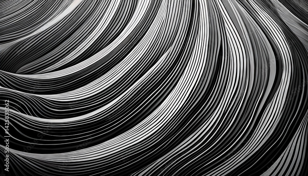 Poster monochromatic swirls an abstract black and white texture showcasing intricate geometric patterns, cr
