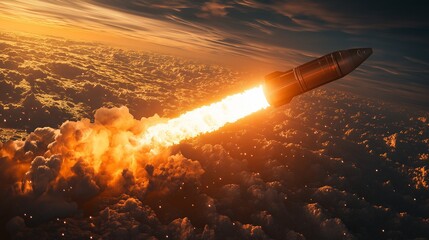 Fototapeta premium Slow motion scene of rocket booster separation above Earth's atmosphere,generative ai illustration
