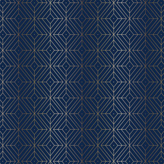 Art Deco Geometric Seamless Pattern with Gold Lines on Navy Blue Background – Luxury Modern Design. Islamic pattern