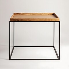 Wooden tray sits on a black metal frame