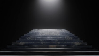 Ethereal Mystery Ebony Stone Staircase Illuminated by Ghostly Light, Guiding through a Shrouded World of Enigma and Dramatic Mood
