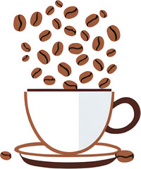 Obraz premium Artistic Depiction of Coffee Beans Floating Above a Cup and Saucer