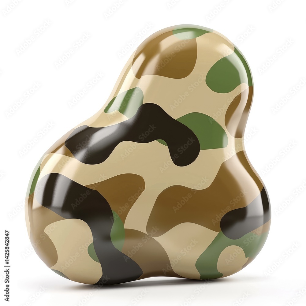 Poster abstract camouflage pattern on a three-dimensional, rounded form.