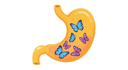 Obraz premium Stomach illustration with butterflies inside representing emotional wellbeing and mental health