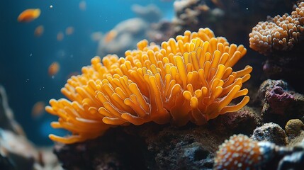 Zoom shot of Seriatopora hystrix (bird's nest coral) in strong current flow,generative ai illustration