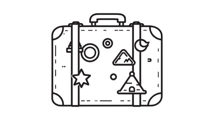 Suitcase with Stickers line art minimalistic travel design illustration