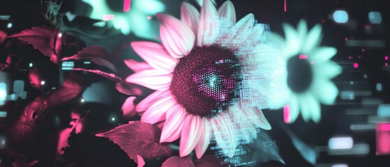 Glitching Sunflower with Digital Petals