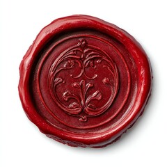Ornate, red wax seal with intricate design.