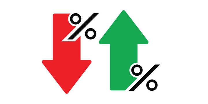 Percentage with arrow up and down, line icon. Percentage arrow with percent sign. Design concept for banking, credit, interest rate, finance and money sphere