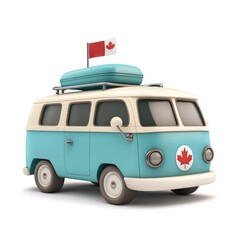 Retro Canadian camper van with a national flag.