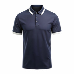 Sports Navy Blue T-Shirt Mockup Featuring Collar and Sleeves, Displaying Clean, Athletic Design Isolated on White"