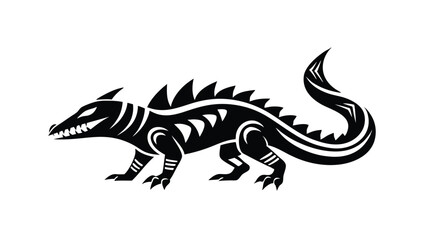 black and white illustration crocodile silhouette