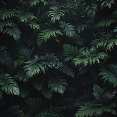 Dark, lush foliage creates an exotic, layered pattern  Mysterious, elegant feel , wild, shadow, background