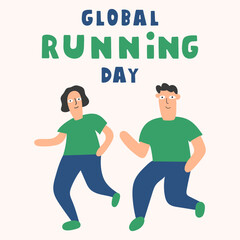 Global running day. People is running. Banner design. Vector illustration on white background.