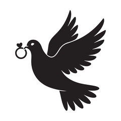 Wedding Dove With Ring Vector Black silhouettes. with white background